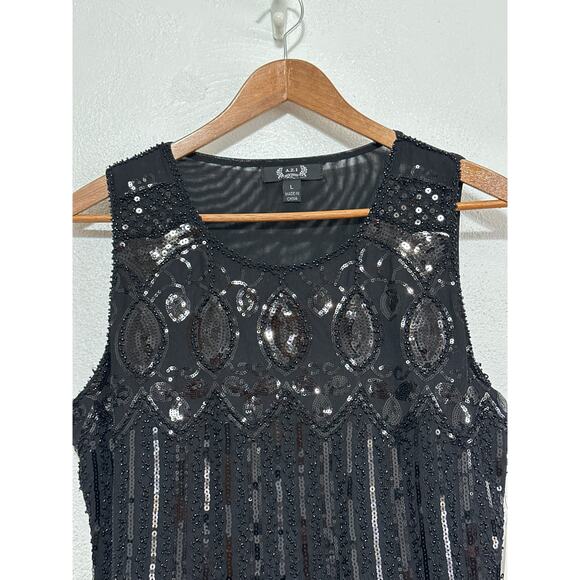 A.Z.I NWT Sequin Beaded L Black Semi Sheer Holiday Evening Going Out Top - Picture 2 of 13